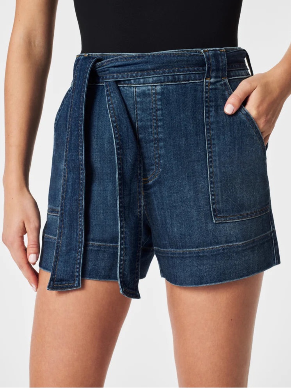 SPANX Tie-Waist Jean Shorts Twilight Indigo Denim Medium